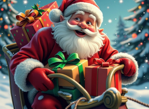 Święty Mikołaj wiozący prezenty.